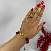 دستبند عقیق سرخ باپلاک بینهایت 0013